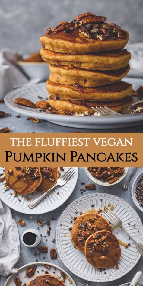 Vegan Pumpkin Pancakes, Vegan Pumpkin Recipes, Fall Vegan Recipes, Vegan Breakfast Easy, Vegan Pancakes, Pumpkin Pancakes, Fall Breakfast, Vegan Pumpkin, Vegan Breakfast Recipes