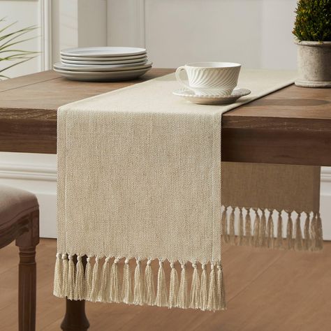 PRICES MAY VARY. LINEN BLEND TABLE RUNNER - Made from 70% polyester, 30% Linen, anti-wrinkle and shrink-resistant, not easy to fade. Moderate thickness, sturdy and anti-wrinkle, good for everyday use. NATURAL RUSTIC APPEARANCE - Linen woven suface with slightly rough appearance, make these natural and rustic, adds lots of elegance and charm to your home. SIZE & CARE INSTRUCTION - Measures 13 Inch width with multi lengths as above, not including tassel length of approximately 3 inches at both end 10 Minute Table Runner, Tuscan Table, Farmhouse Table Runner, Modern Farmhouse Table, Farmhouse Table Runners, Burlap Table Runners, Linen Store, Rustic Farmhouse Style, Amazon Kitchen