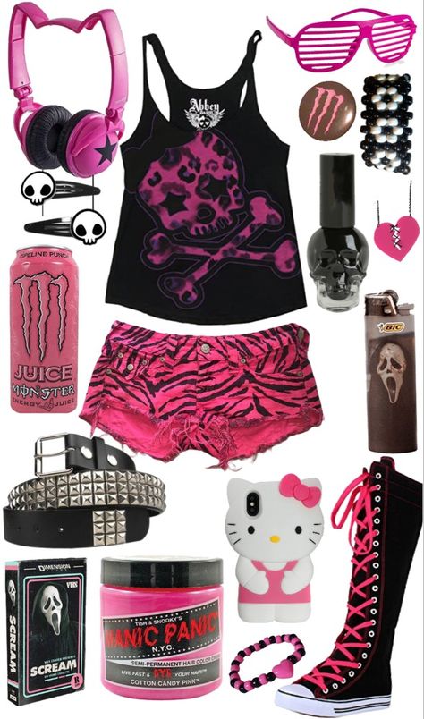 Pink Scene Aesthetic Outfit, Pink Scene Fashion, Hot Pink Scene Outfit, Scene Outfit Inspo 2000s, Summer Scene Outfits, Scene Y2k Outfits, Scene Outfits Ideas, Scene Summer Outfits, Scene Clothes 2000s