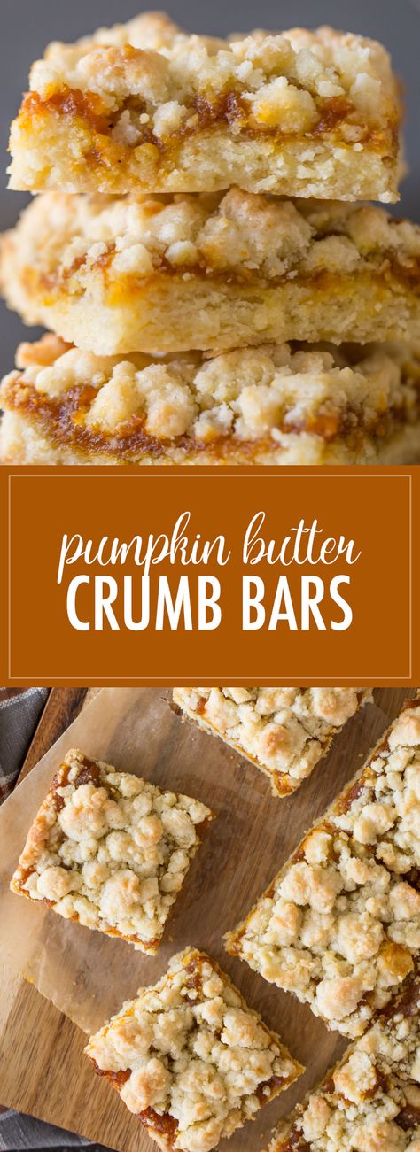 These Pumpkin Butter Crumb Bars have a soft buttery crust, a layer of pumpkin butter, and more buttery crumbles on top. They are quick and easy too! Pumpkin Butter Crumb Bars, Pumpkin Crumb Bars, Things To Do With Pumpkin Butter, Pumpkin Butter Dessert Recipes, Ways To Use Pumpkin Butter, Pumpkin Butter Uses Baking, Things To Make With Pumpkin Butter, Baking With Pumpkin Butter, Desserts With Pumpkin Butter