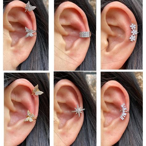 Fake Piercings, Helix Earring, Faux Ear Cuff, Cartilage Ear Cuff, Star Butterfly Leaf Plant Ear Cuffs, Fake Earrings, No Piercing Ear Cuff by Iasjewlershop on Etsy Piercing Women, Earring Cuff, Cartilage Ear Cuff, Snake Ears, Faux Piercing, Cuff Earring, Ear Earrings, Hot Jewelry, Ear Cuff Earings