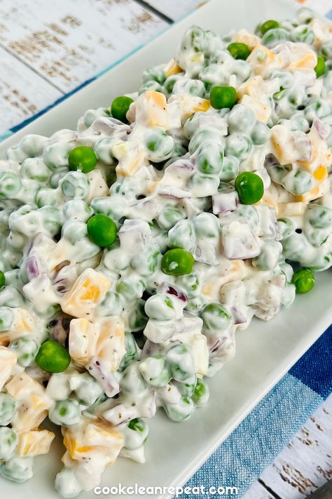 Cauliflower And Pea Salad, Low Carb Pea Salad, Iowa Pea Salad, Pee Salad Recipes, Green Pea Salad Cold, Easy Pea Salad Simple, Pea Salad With Frozen Peas, Cold Pea Salad Recipes, Sweet Pea Salad Recipes