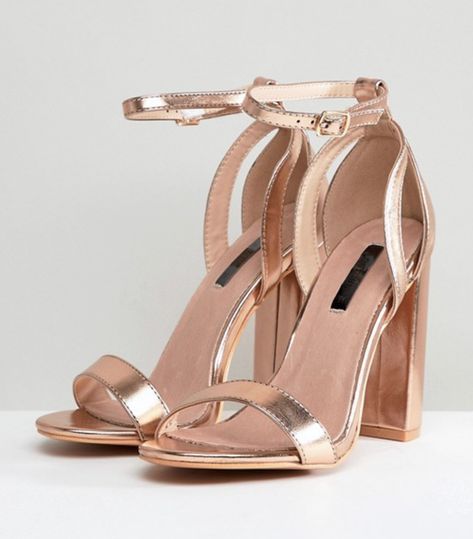 Lost Ink Rose Gold Blaise Block Heeled Sandals Rose Gold Heels Wedding, Gold Bridesmaid Shoes, Gold Heels Wedding, Rose Gold Block Heels, Rose Gold Wedding Shoes, Rose Gold High Heels, Gold Shoes Heels, Graduation Shoes, Gold Stiletto Heels