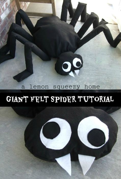 Giant Felt Spider Tutorial // a lemon squeezy home Spider Sewing Pattern Free, Halloween Sewing Ideas, Spider Sewing Pattern, Felt Spider, Sewing Plushies, Spider Tutorial, Fall Sewing Projects, Halloween Sewing, Fall Sewing