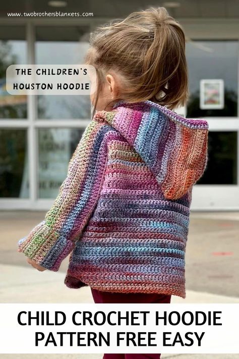 The Children's Houston Hoodie is a cozy and whimsical crochet creation that promises warmth and style for your little ones! You can view this easy crochet child hoodie pattern free on my blog. This child crochet hoodie pattern is constructed flat and seamed together at the sides instead of the back! It’s super simple crochet kids hoodie pattern. #crochethoodie #freepattern Easy Crochet Childs Cardigan, 5t Sweater Crochet Pattern, Crochet Girl Sweater Free Pattern, Childs Crochet Cardigan Pattern, Crochet Pattern For Cardigan Free, Child Cardigan Crochet Pattern Free, Crochet Sweaters For Kids, 2t Crochet Cardigan Pattern Free, Crochet Kid Sweater Free Pattern