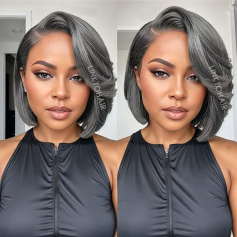 Gray Hair Growing Out Black Women, Black Women Grey Hairstyles, Grey Hair Black Women, Medium Length Grey Hair, Sewing Styles, Weave Bob, Helpful Apps, Gray Wigs, Grey Hair Journey