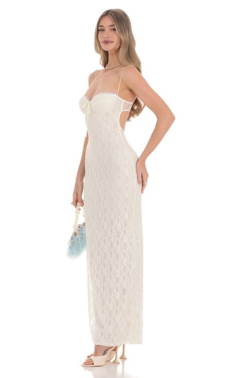 Lace Bodycon Maxi Dress in Ivory | LUCY IN THE SKY Anniversary Dinner Outfit, Pretty White Dresses, Plunging Neck Dress, T Shirt Sewing Pattern, White Lace Maxi, Bachelorette Dress, Bodycon Maxi Dress, Lucy In The Sky, Long White Dress