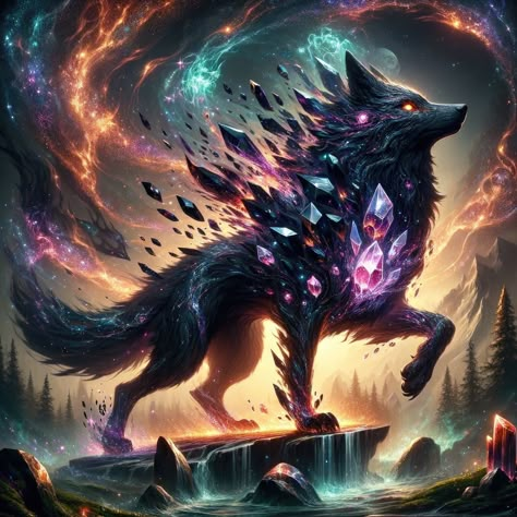 Mystical Wolf Art, Elemental Wolf, Magical Wolf, Mystical Wolf, Mystical Animals, Mythical Dragons, Fantasy Wolf, Wolf Spirit Animal, Beautiful Angels Pictures