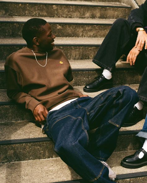 Carhartt WIP Drops FW23 "Solid Structures" Editorial | Hypebeast Carhartt Photoshoot, Carhartt Aesthetic, Denim Editorial, Raw Denim Jeans, Black Jeans Outfit, Knee Pants, Carhartt Work In Progress, Street Fashion Men Streetwear, Active Jacket