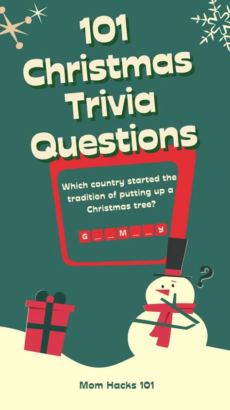 101 Christmas Trivia Questions And Answers For Families - Mom Hacks 101 Christmas Kisses Trivia Game, Christmas Trivia Printable Free, Free Christmas Jeopardy Questions And Answers, Christmas Kahoot Questions, Christmas Jepordy Questions, Christmas Trivia Games For Family, Xmas Trivia Questions And Answers, Simple Christmas Games For Family, Christmas Game Questions