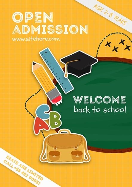 Poster template for school announcement Free Psd Free Psd Poster, Seasons Posters, School Banner, School Admissions, Welcome Back To School, School Posters, Social Media Banner, Going Back To School, Banner Template