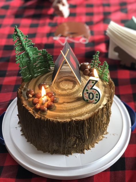 Camping Party Cake Ideas, Survival Birthday Cake, Cabin Cake Ideas, Camping Birthday Party Cake Ideas, Woods Birthday Cake, Outdoors Cake For Men, Lumberjack Cake Ideas, Wilderness Cake Ideas, Campfire Smash Cake