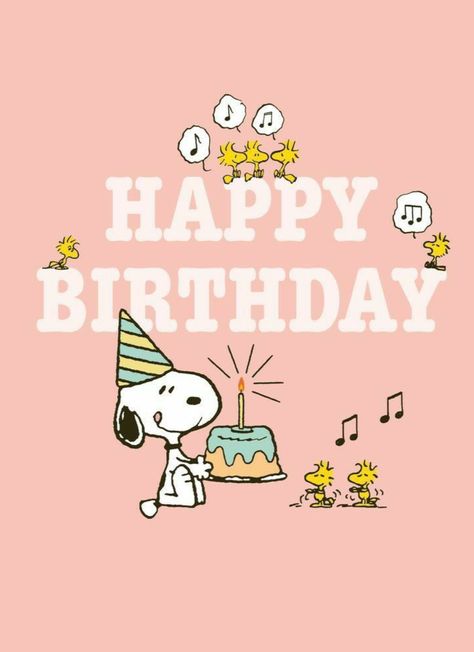 Cute Snoopy Pictures, Happy Birthday Snoopy, Happy Birthday Aesthetic, Pink Snoopy, Friends Singing, Snoopy Cake, Happy Birthday Pink, Cake Birthday Card, Snoopy Birthday