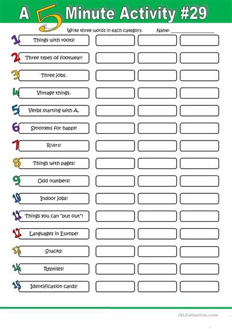 A 5 Minute Activity #29 - English ESL Worksheets for distance learning and physical classrooms 5 Minute Activity, Materi Bahasa Inggris, Esl Activities, English Games, Speaking Activities, Icebreakers, English Activities, Esl Teaching, Esl Worksheets