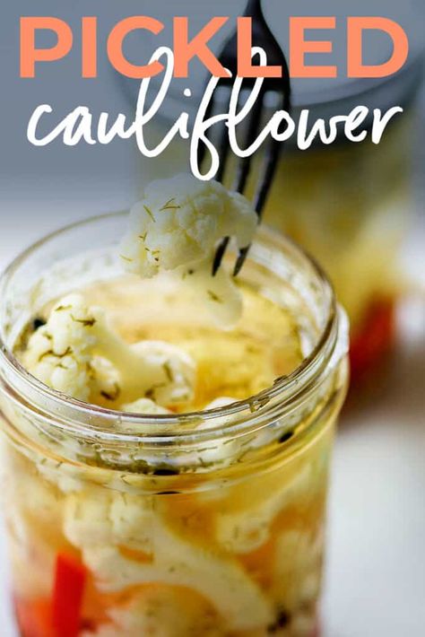 Pickled Cauliflower And Carrots, Spicy Pickled Cauliflower, Pickled Cauliflower Recipe, Cauliflower Pickles, Fridge Pickles, Easy Pickling Recipes, Easy Pickle, Pickled Vegetables Recipe, Pickled Cauliflower