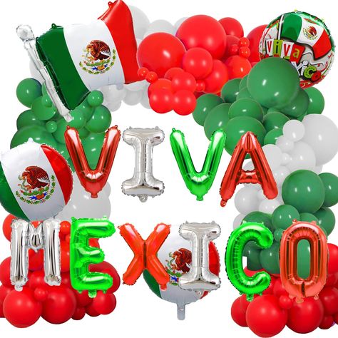 PRICES MAY VARY. 【What's Included】You'll receive 1 set “VIVA MEXICO” foil balloons,3 pcs foil balloons,45 pcs red balloons,45 pcs dark green balloons,40 pcs white balloons,16Ft strip and glue dots. These items will bring a happy atmosphere for your Viva Mexico party. 【Excellent Quality】：Viva Mexico balloon kits are made of safe and environmentally friendly materials, durable and reusable. Tips: They will have a latex smell and will be ready in a ventilated place for 1-2 days. 【Unique Original De Mexico Party, Mexican Independence Day, Green Balloons, Mexican Independence, America Party, Independence Day Decoration, Balloon Kits, Garland Arch, Green Balloon