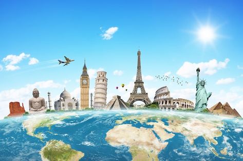 Photo illustration of famous monument of... | Premium Photo #Freepik #photo #world-monuments #world-tourism #europe #globe-illustration Best Travel Insurance, Large Wall Murals, Famous Monuments, Piazza Navona, Tourism Industry, Global Travel, Travel Packages, Famous Places, New City