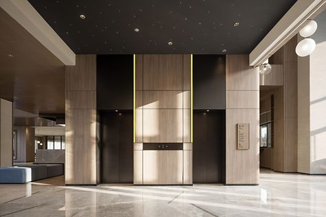 Lift Lobby Design, Elevator Lobby Design, Lift Lobby, Elevator Interior, Hotel Corridor, Elevator Lobby, Hall Flooring, Lobby Interior Design, Cladding Design