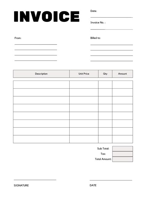 Free Printable Blank Invoice Templates [PDF Included] | Printables Hub No Refund Policy Template, Billing Invoice Templates, Free Invoice Template Small Businesses, Business Invoice Templates Free, How To Make An Invoice Business, Blank Invoice Free Printable, Work Order Template Free Printable, Catering Invoice Template, Estimate Template Free Printable