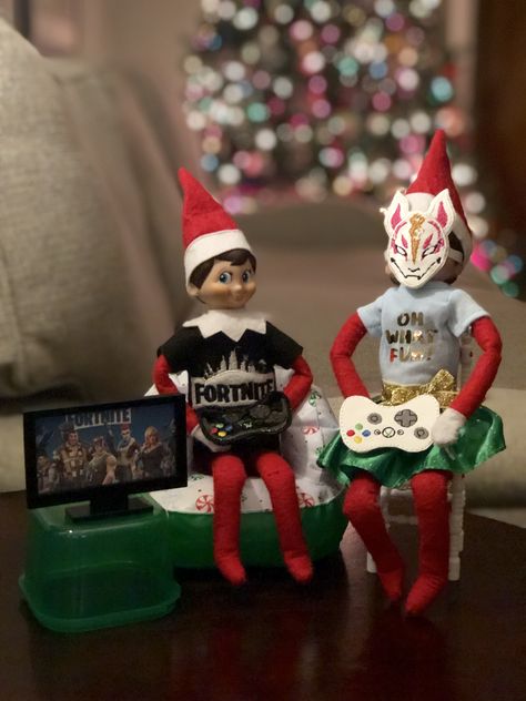 Elf on the shelf. James and Meebles relaxing playing a game of Fortnite Gaming Elf On The Shelf, Fortnite Elf On The Shelf Ideas, Elf On The Shelf Fortnite, Islamic Society, Fortnite Game, Elf Fun, Christmas Preparation, Elf Ideas, Spiritual Symbols