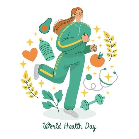 Hand drawn world health day illustration Free Vector Health Day Illustration, Vision Board Poster, Vision Board Project, Fruit Cartoon, Health Quotes Inspirational, Workplace Wellness, World Health Day, Employee Wellness, Day Illustration