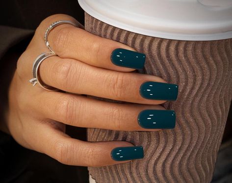 Indulge in the luxurious allure of our Dark Teal Green Press on Nails! Crafted with precision and care, these nails boast a captivating dark teal green hue that exudes sophistication and elegance. You will receive a full set of 10 nails in your size along with a complimentary gift of a nail file, cuticle stick, alcohol wipes, and nail glue. If you prefer tape tabs instead of glue, just let us know. I am more than happy to personalize your order, so please reach out to me to discuss your preferen Square Classy Nails Acrylic, Navy Color Nails, Dark Teal Glitter Nails, Teal And Rust Nails, Muted Teal Nails, Darker Color Nails, Nail Colors For October, Dark Hunter Green Nails, Single Color Nails Acrylic