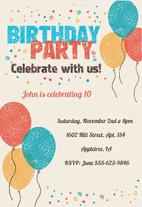 17 Free Printable Birthday Invitations You Can Print: Celebrate With Us Birthday Invitation Template from Greetings Island Birthday Party Flyer, Birthday Invitation Message, Happy Birthday Invitation Card, Birthday Invitation Card Template, Invitation Card Birthday, Anniversaire Diy, Free Printable Birthday Invitations, Free Printable Invitations, 2nd Birthday Invitations