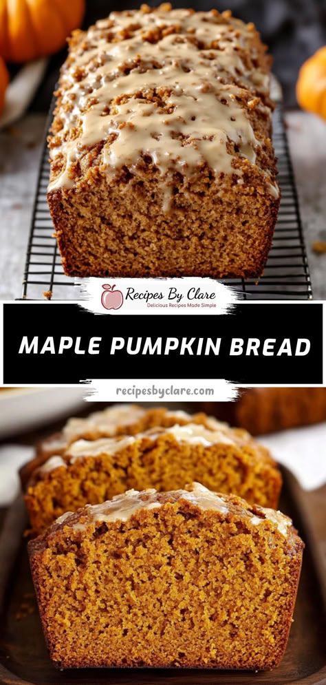 This soft, spiced pumpkin bread is sweetened with maple syrup, making it a perfect cozy autumn breakfast or snack.  Ingredients:  1/2 cup maple syrup 1 cup pumpkin puree 1/2 cup vegetable oil 1 teaspoon ground cinnamon Delightfully moist pumpkin bread with a subtle maple sweetness and warm spices, perfect for enjoying with a cup of tea or coffee on a crisp fall morning! Pumpkin Bread With Molasses, Pumpkin Bread Made With Maple Syrup, Pumpkin Bread Maple Syrup, Pumpkin Bread Homemade, Pumpkin Maple Syrup Recipes, Pumpkin Bread With Oil, Spiced Maple Pecan Pumpkin Bread, Pumpkin Puree Bread, Baking Pumpkin Recipes