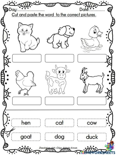 Worksheet On Animals For Kindergarten, Animal Exercises For Kids, Tame Animals Activities For Preschool, Preschool English Worksheet, Domestic Animals Activities, English Animals Worksheet, Worksheet Animals For Kids, Domestic Animals Preschool, Preschool English Worksheets For Kids