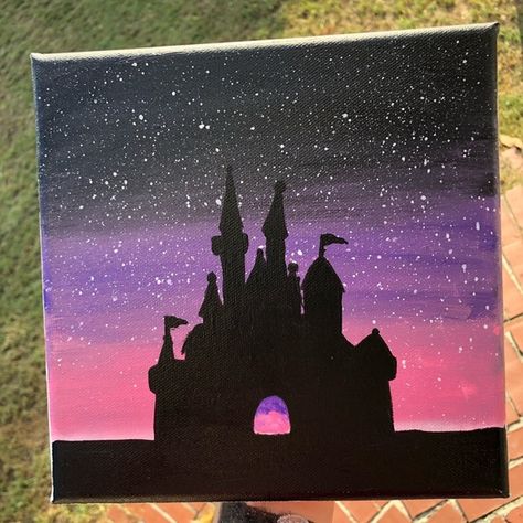 Disney Castle Painting, Castle Art Projects, Disney Castle Drawing, Chateau Disney, Disney Canvas Paintings, Princess Painting, Kids Painting Crafts, Castle Drawing, Castle Painting