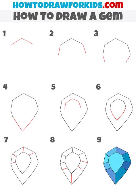 How To Draw Gemstones Step By Step, How To Draw A Diamond Step By Step, How To Draw Rings, How To Draw Jewelry Step By Step, How To Draw A Crystal, How To Draw Gemstones, How To Draw A Ring, Gem Drawing Tutorials, How To Draw Gems