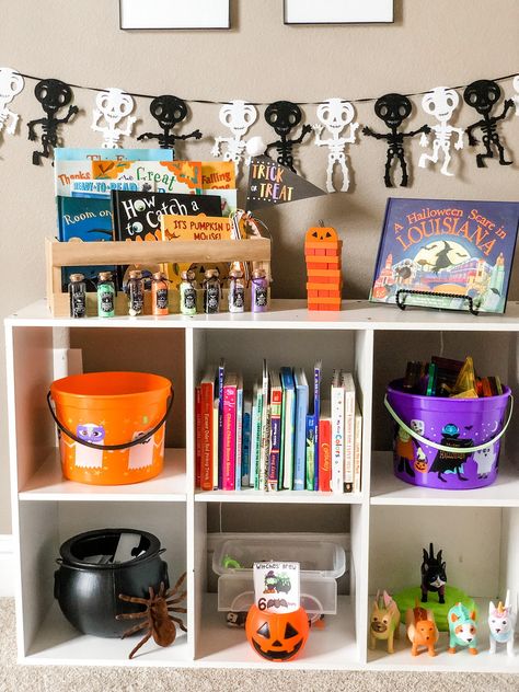 Control The Clutter: Implementing A Toy Rotation System Dinosaur Toy Rotation, Themed Toy Rotation, Living Room Toy Organization Ideas, Halloween Toy Rotation, Fall Toy Rotation, Toy Rotation Themes, Toy Rotation Categories, Toy Rotation System, Toy Rotation