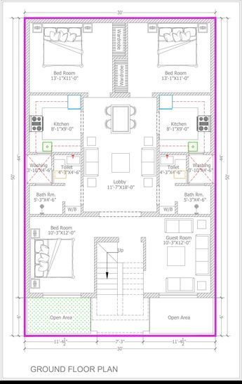 3bhk Floor Plans, 3bhk Plan, 30x50 House Plans, 20x30 House Plans, 30x40 House Plans, Guest House Plans, 2bhk House Plan, House Plans With Pictures, Indian House Plans