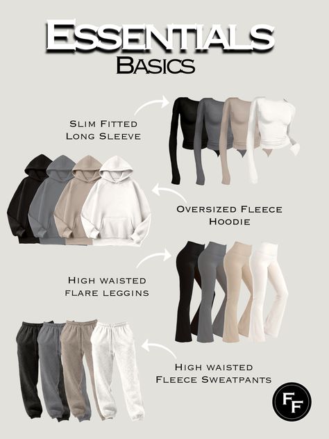 What every closet needs. You can never go wrong with the basics. #fashion #basics #essentials Outfit Board Cover, Winter Must Haves Outfits, Shein Codes Outfits, Basic Clothes Essentials, Shein Clothes, Ski Outfits, Basic Wardrobe Essentials, Mode Hipster, Clothes Winter