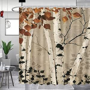 MEHOFOND Fall Birch Trees Shower Curtain Autumn Maple Leaves Shower Curtain Forest Nature Scenery Decor Fabric Bathroom Curtains with 12 Plastic Hooks 72x72 in Tree Shower Curtain, Bathroom Shower Stalls, Waffle Weave Shower Curtain, Plastic Shower Curtain, Black Shower, Shower Curtain Hooks, Shower Stall, Colorful Curtains, Fabric Shower Curtains