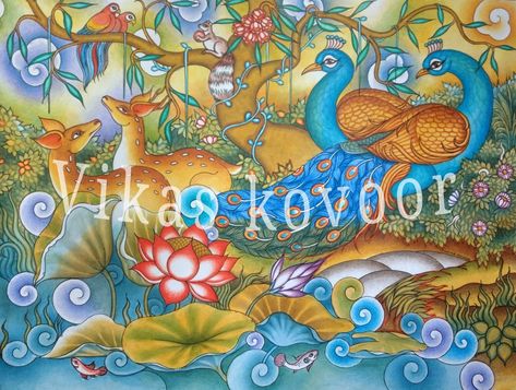 Mural Plants, Pillar Painting, Mural Drawing, Mural Art Design, Mural Paintings, Mughal Art Paintings, Buddha Art Drawing, Lotus Flower Art, Kerala Mural Painting