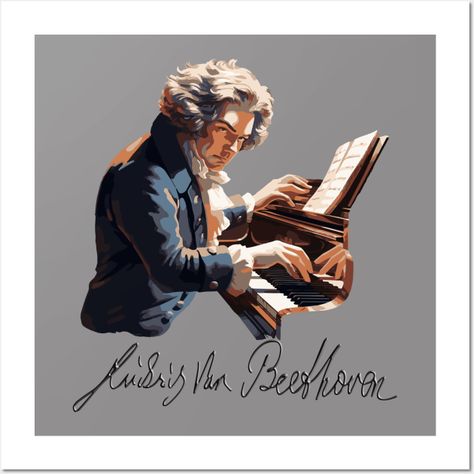 Ludwig van Beethoven illustration playing piano -- Choose from our vast selection of art prints and posters to match with your desired size to make the perfect print or poster. Pick your favorite: Movies, TV Shows, Art, and so much more! Available in mini, small, medium, large, and extra-large depending on the design. For men, women, and children. Perfect for decoration. Beethoven Art, Piano Beethoven, Piano Illustration, Beethoven Music, Piano Wall, Ludwig Van Beethoven, Playing Piano, Best Pillow, Kids Magnets