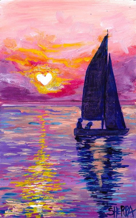 Love boat heart sunset romantic painting. Beginners learn to paint full acrylic art lesson. Fun and fully guided with The Art Sherpa. YOU can paint this. Artwork is the property of Cinnamon Cooney and The Art Sherpa LLC. and is intended for the personal enjoyment of the student. For commercial use contact  https://theartsherpa.com/labs Love Art Acrylic Paintings, Canvas Romantic Painting, Heart Sunset Painting, Love Inspired Paintings, Love Theme Painting, Romantic Paintings For Him, Easy Romantic Painting Ideas, Romantic Easy Paintings, Easy Romantic Paintings