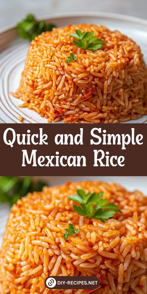 Try this Quick and Simple Mexican Rice recipe that's ready in no time! It’s the perfect addition to tacos, burritos, or any of your favorite Mexican meals. Tacos And Rice Recipe, Easy Red Rice Recipe, Mexican Style Rice Recipes, Simple Mexican Rice Recipes, Mexican Rice Tomato Paste, Rotel Rice Recipes, Easy Mexican Rice With Minute Rice, Diy Mexican Rice, Mexican Rice With Tomato Bouillon