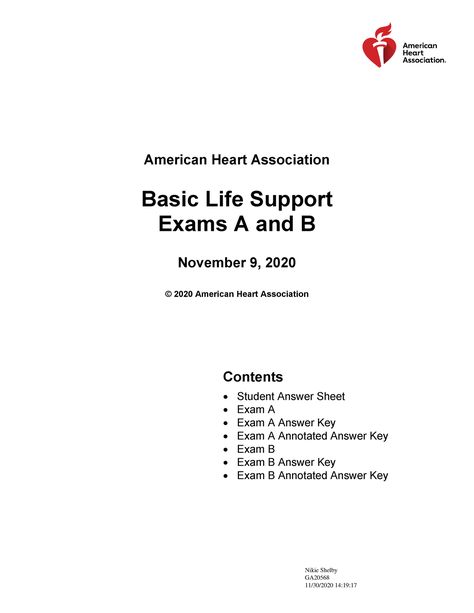 CPR exam a and b - American Heart Association Basic Life Support Exams A and B November 9, 2020 © - Studocu Infant Cpr, Nurse Study, Basic Life Support, Nurse Study Notes, Answer Sheet, American Heart Association, Life Support, Nursing Study, Final Exams