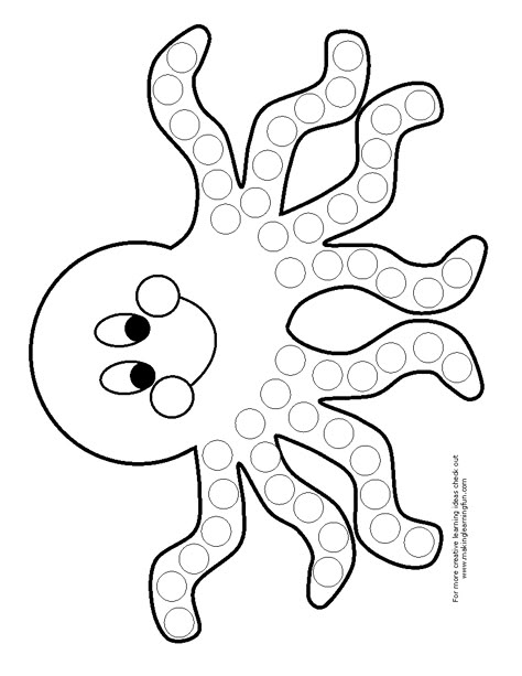 Octopus Coloring, Aktiviti Prasekolah, Octopus Coloring Page, Octopus Crafts, Ocean Activities, Do A Dot, Alphabet Crafts, Ocean Crafts, Aktivitas Montessori