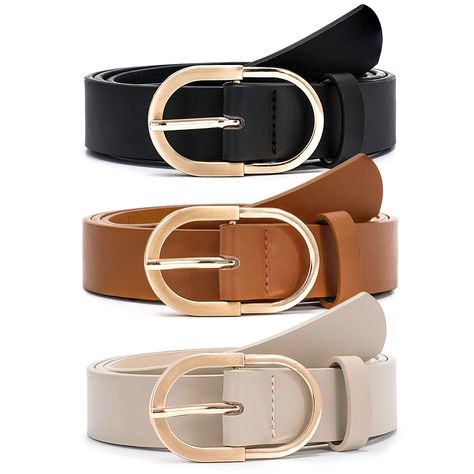 PRICES MAY VARY. A simple leather belt is essential to every women's / girls’ lineup. These belts for jeans have been made of faux leather and fastens with a gold buckle and works well for both casual and more dressed-up occasions. Featuring a shiny gold-finish metal curvy buckle, these fashion belts for ladies girls are the kind of classic style that'll go with practically any outfit. Perfect for jeans , casual trousers, dresses, coat or cardigan. Basic color for choice (black/brown/white/Khaki Denim Pants Fashion, Womens Leather Belt, Simple Leather, Gowns For Girls, Casual Belt, Faux Leather Belts, Fashion Belts, Dress Belt, Ladies Dress