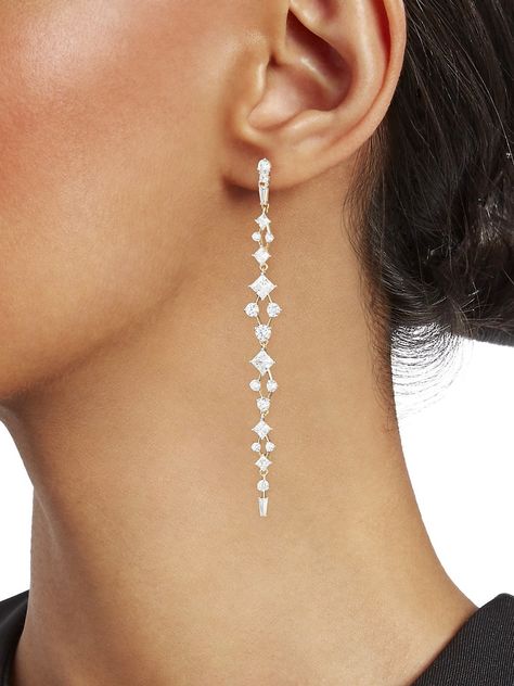 Shop Adriana Orsini Verbena 18K Goldplated, Rhodium-Plated & Cubic Zirconia Long Linear Earrings | Saks Fifth Avenue Prom Jewelry Earrings, Long Diamond Earrings, Formal Earrings, Formal Jewelry, Prom Accessories, Prom Earrings, Prom Jewelry, Long Drop Earrings, Wedding Earrings