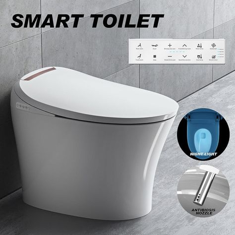 Smart Toilet Bidet Toilet Heated Seat with Integrated Multi Function Remote Control With Advance Bidet And Soft Closing Seat Smart Bidet Automatic Flushing One Piece Toilet Tankless Toilet, Bathroom Technology, Toilet Bidet, Smart Toilet, Bidet Toilet, Heated Seat, One Piece Toilets, Luxury Bathroom, Modern Bathroom