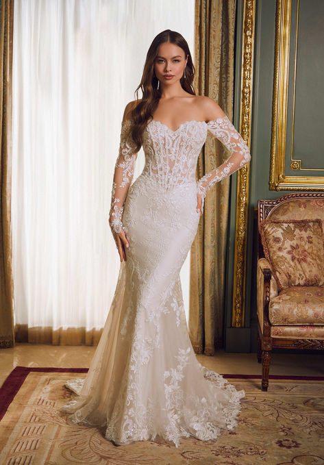 Morilee fit and flare medallion embroidered lace Wedding Dress With Sleeves Mermaid, Wedding Dress Big Bust, Basque Waist Wedding Dress, Lace Wedding Dress Long Sleeve, Lace Sweetheart Wedding Dress, Basque Waist, Bridal Details, Long Sleeve Wedding Dress Lace, Mother Wedding Dress