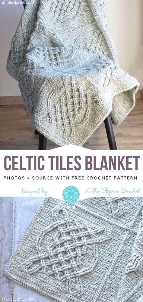 Celtic Tiles Blanket Free Crochet Pattern - Free Crochet Patterns Irish Crochet Patterns, Crochet Graph, Crochet Shell Stitch, Crocheted Blanket, Crochet For Beginners Blanket, Crochet Blanket Afghan, Knitted Blanket, Pattern Knitting, Manta Crochet