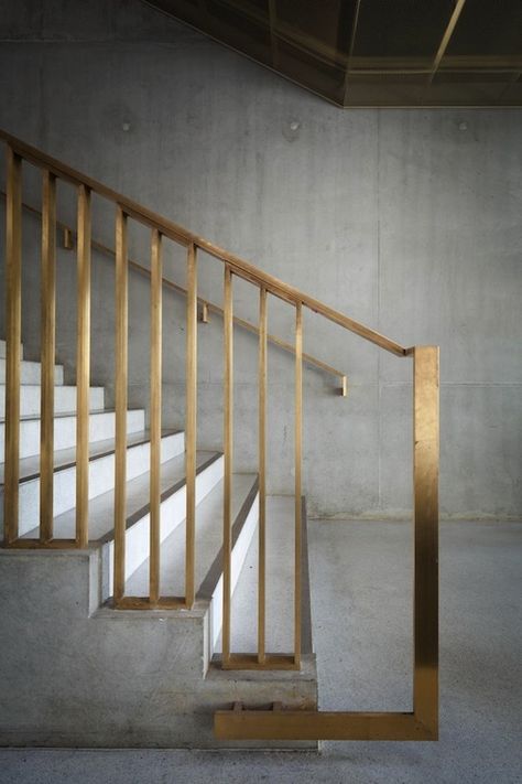 Brass stair rail Concrete Staircase, David Chipperfield Architects, Concrete Stairs, Sepang, Stair Handrail, Stair Case, Lan Can, Interior Stairs, Stair Railing