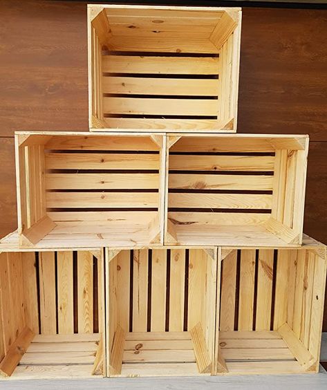 2-12 Wooden Crates Burnt Storage Apple Box Home Garden Retro - Clean!! (6): Amazon.co.uk Wooden Apple Crates, Retail Display Shelves, Record Crate, Apple Crates, Apple Boxes, Fruit Display, Fruit Crate, Fruit Box, Fruit Storage