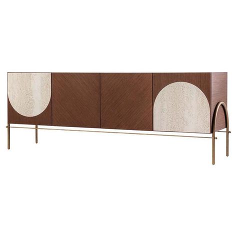 21st Century Modern Olival Sideboard Handcrafted in Portugal by Greenapple For Sale at 1stDibs Travertino Marble, Stone Sideboard, Sideboard Modern, Low Sideboard, Glass Garage Door, Open Bookshelves, Table Decor Living Room, Solid Wood Sideboard, Marble Wood