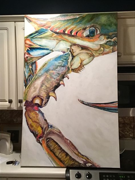 Acrylic Crab Painting, Sea Creature Acrylic Painting, Abstract Crab Painting, Louisiana Art Paintings, Crab Painting Acrylics, Ocean Fish Painting, Seafood Painting, Seafood Art, Sea Life Painting